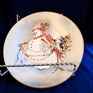 Vintage Toyo Trading Co Decorative 8" Plate Snowman w/ bulbs lights